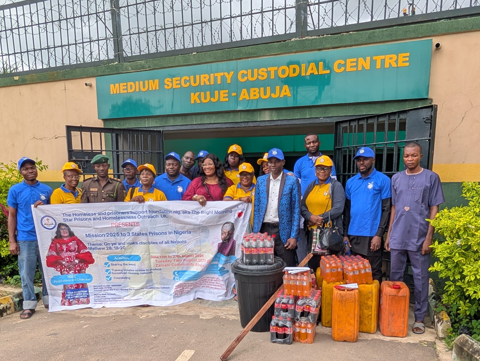 Mission 2025 team at Kuje Prison with supplies